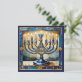 Carte Hanoukka bleue Menorah (Debout devant)