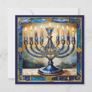 Carte Hanoukka bleue Menorah