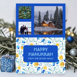 Carte HANOUKKA CUSTOM 3 PHOTOS Driedel Gelt Holiday<br><div class="desc">Customisez cette carte à plat en ajoutant votre propre texte et photos à l'avant ou à l'arrière. Il y a une grille devant les photos qui facilite l'utilisation de toutes les photos de taille que vous avez et les garde alignés et en format carré. Vous pouvez supprimer la grille ou...</div>