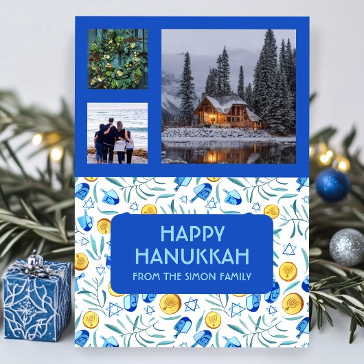 Carte HANOUKKA CUSTOM 3 PHOTOS Driedel Gelt Holiday