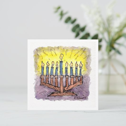 Carte Hanoukka d'aquarelle Menorah (Debout devant)