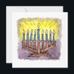 Carte Hanoukka d'aquarelle Menorah<br><div class="desc">"Menorah" est une peinture originale à l'encre et à l'aquarelle imprimée sur une carte recto-verso. Le verso est vide pour vous permettre d'ajouter vos propres salutations Hanoukka.</div>