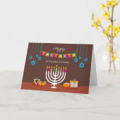 Carte Hanoukka heureuse pour grands-parents, Menorah col (Fleur jaune)