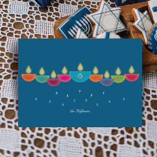 Carte Hanoukka   Lampe à huile colorée Menorah   S