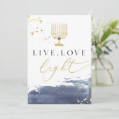 Carte Hanoukka Marine Watercolor Gold Menorah (Debout devant)