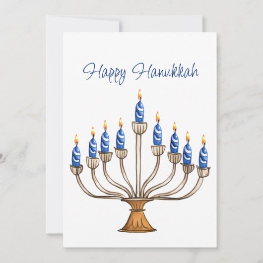 Carte Hanoukka Menorah avec des bougies bleues, blanches (Devant)