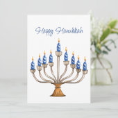 Carte Hanoukka Menorah avec des bougies bleues, blanches (Debout devant)