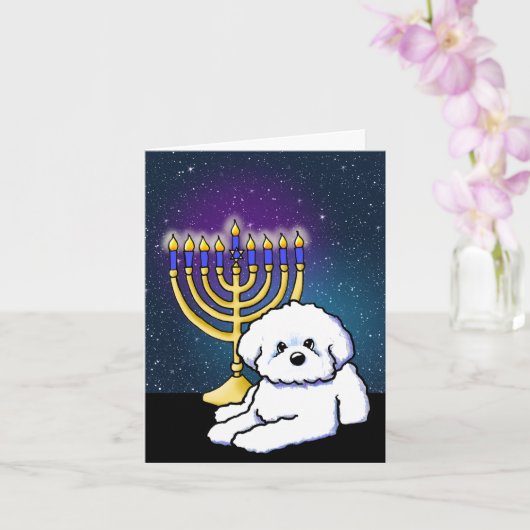 Carte Hanoukka Menorah Bichon (Orchidée)