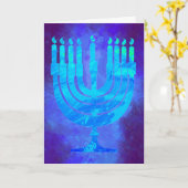 Carte Hanoukka Menorah Blue Smoke Watercolor Holiday (Fleur jaune)