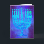 Carte Hanoukka Menorah Blue Smoke Watercolor Holiday<br><div class="desc">Carte de vacances Hanoukka Menorah dans de belles nuances de bleu foncé et clair. Le salut intérieur dit : Avec les voeux les plus chaleureux à Hanoukka,  pour la paix dans votre maison...  dans votre coeur...  et dans le monde entier. Heureux Hanoukka ! .</div>
