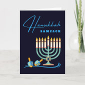 Carte Hanoukka Sameach Menorah et Dreidels (Devant)
