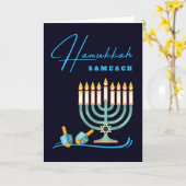 Carte Hanoukka Sameach Menorah et Dreidels (Fleur jaune)
