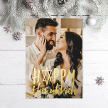 Carte Hanoukka Star Holiday Photo Silver Foil<br><div class="desc">Véritable feuille "hanoukka heureux" avec la star de david comme "A" sur la photo fond saigné. Choisissez votre couleur de feuille : or,  argent ou or rose,  et couleur de fond. Ajoutez d'autres photos à l'arrière ou écrivez un message.</div>