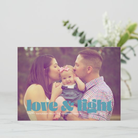 Carte Hanoukka turquoise Love and Light Single Pho (Debout devant)