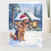 Carte Hanoverian Scenthound Snowy Forest Cabin Santa Hat (Devant)
