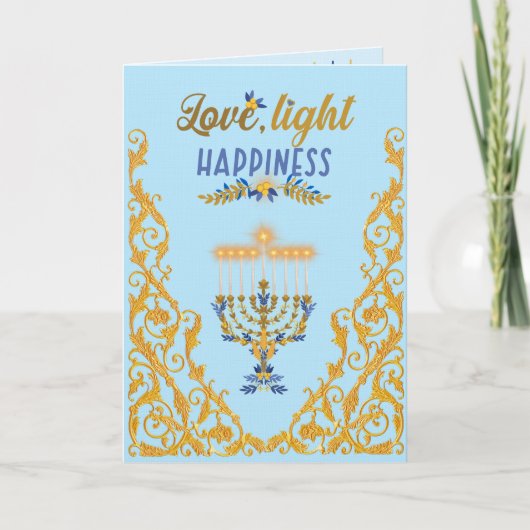 Carte Hanukkah bleu clair élégant (Devant)