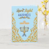 Carte Hanukkah bleu clair élégant (Fleur jaune)