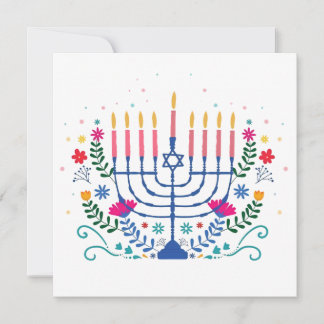 Carte Hanukkah Menorah with Candles and Traditional Item