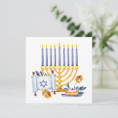 Carte Hanukkah Menorah with Candles and Traditional Item (Debout devant)