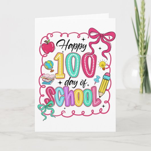 Carte Happy 100 Days of School Pink Bow (Devant)