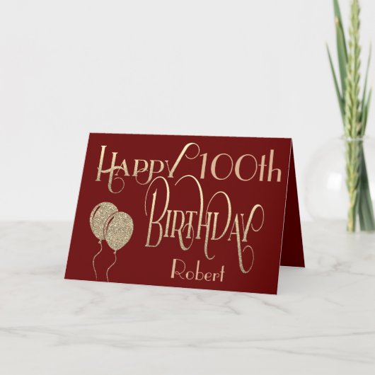 Carte Happy 100th Birthday Name Gold Typography Burgundy (Devant)