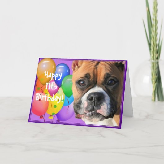 Carte Happy 11th Birthday Boxer Dog greeting card (Devant)