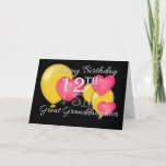 Carte Happy 12th Birthday Great Granddaughter<br><div class="desc">A birthday greeting for Great Granddaughter's 12th birthday with a black background,  yellow balloons and pink hearts. Some original artwork©delightful-doodles</div>