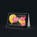 Carte Happy 12th Birthday Great Granddaughter<br><div class="desc">A birthday greeting for Great Granddaughter's 12th birthday with a black background,  yellow balloons and pink hearts. Some original artwork©delightful-doodles</div>