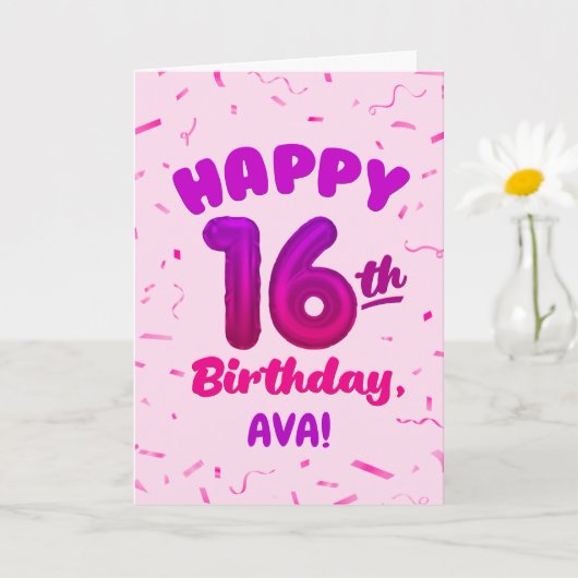 Carte Happy 16th Birthday Card with Custom Name (Petite plante)