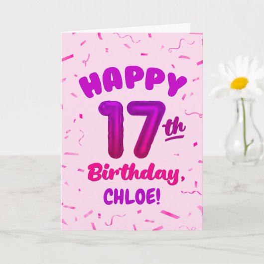 Carte Happy 17th Birthday Card with Custom Name (Petite plante)