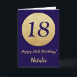 Carte Happy 18e Birthday Navy Blue and Gold Glitter<br><div class="desc">Happy 18e Birthday Navy Blue and Gold Glitter Card with personalized name For further customization,  please click the "Customize it" button and use our design tool to modify this template.</div>