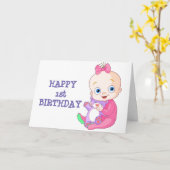 Carte **HAPPY 1st BANTHDAY" SPÉCIAL BÉBÉ FILLE (Fleur jaune)