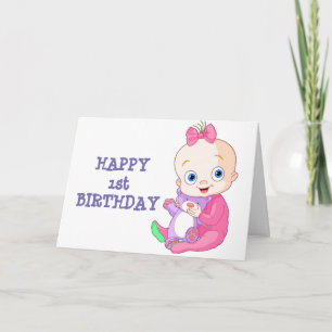 Carte **HAPPY 1st BANTHDAY" SPÉCIAL BÉBÉ FILLE