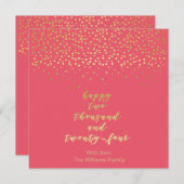 Carte Happy 2024 - Raspberry & Gold Script & Confetti (Devant / Derrière)