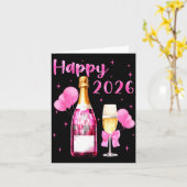 Carte Happy 2026 Cheers To A New Year 2026 Champagne Coq (Fleur jaune)