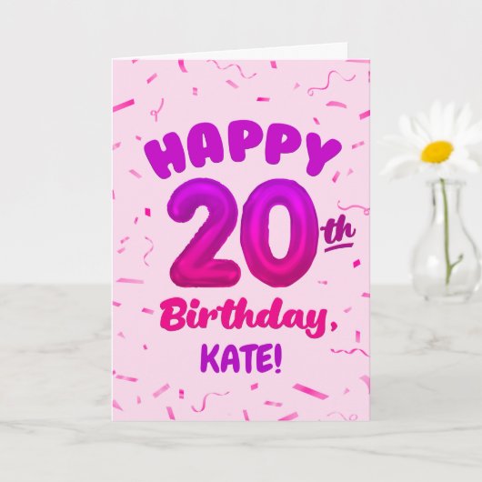 Carte Happy 20th Birthday Card with Custom Name (Petite plante)