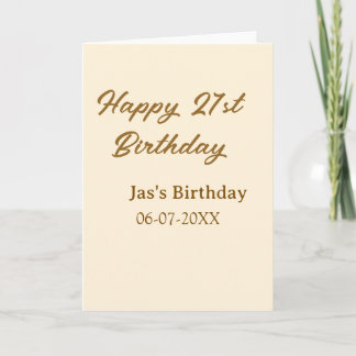 Carte Happy 21st birthday brown pastel yellow name date