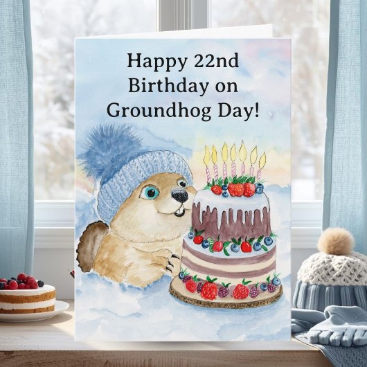 Carte  Happy 22nd Groundhog Day Birthday 