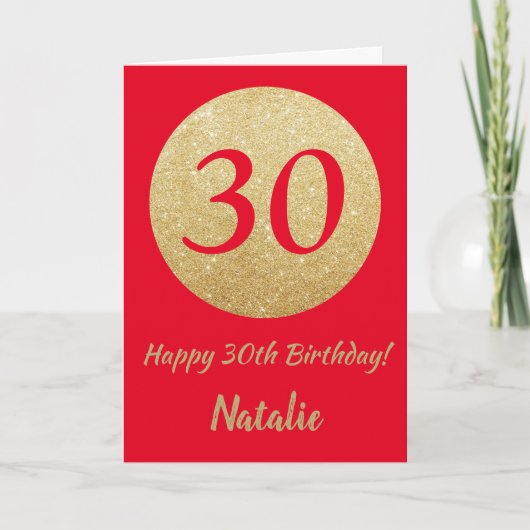 Carte Happy 30th Birthday Red and Gold Glitter Card (Devant)