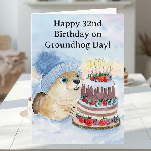 Carte  Happy 32nd Groundhog Day Birthday 