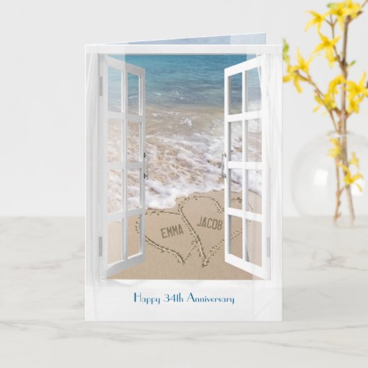 Carte Happy 34th Anniversary open beach window (Fleur jaune)