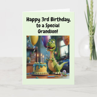 Carte Happy 3rd Birthday Grandson, Dino, Personalized 