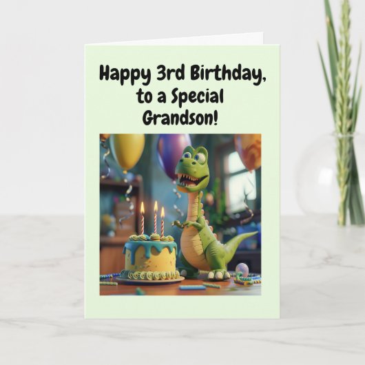 Carte Happy 3rd Birthday Grandson, Dino, Personalized  (Devant)