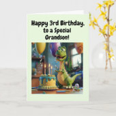 Carte Happy 3rd Birthday Grandson, Dino, Personalized  (Fleur jaune)