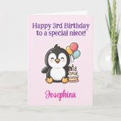 Carte Happy 3rd Birthday Niece, Penguin, Personalized (Devant)