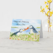 Carte Happy 40th Anniversary Mom & Dad Puffins  (Fleur jaune)