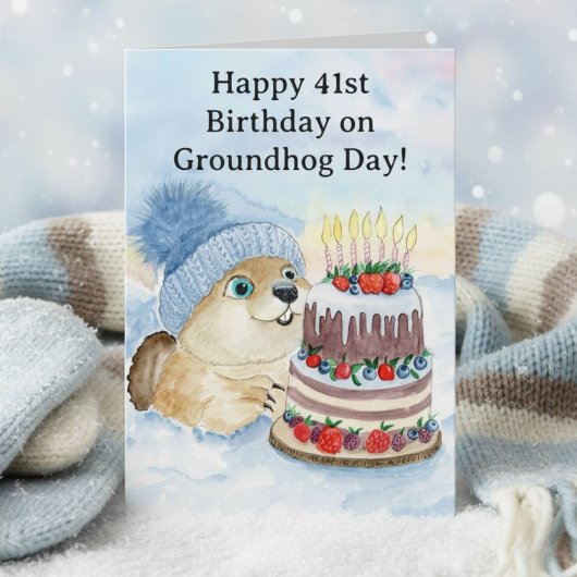 Carte Happy 41st Groundhog Day Birthday