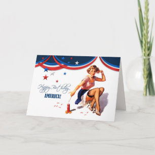 Carte Happy 4th of July. Retro Pin-up 