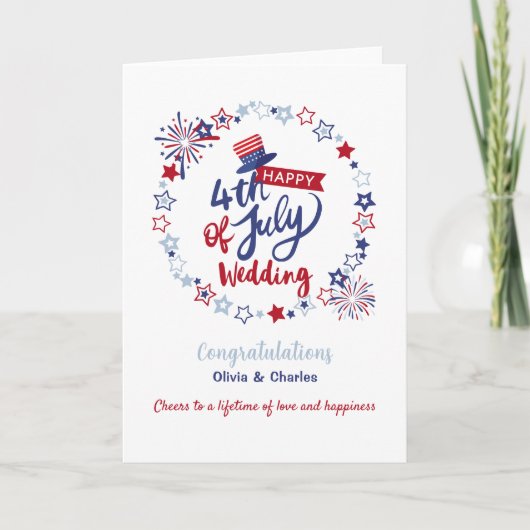 Carte Happy 4th of July Wedding Congratulations Custom  (Devant)