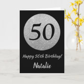 Carte Happy 50th Birthday Black and Silver Glitter Card (Fleur jaune)